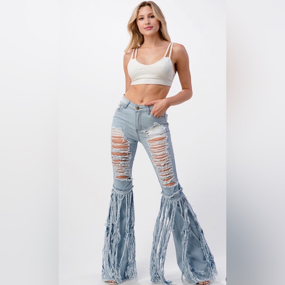 distressed fringe detail jeans